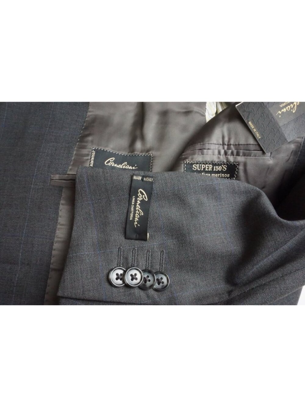 Corneliani Master Gray Blue Plaid Wool 2 Pc Suit Jacket Pants 52 EU BRAND NEW